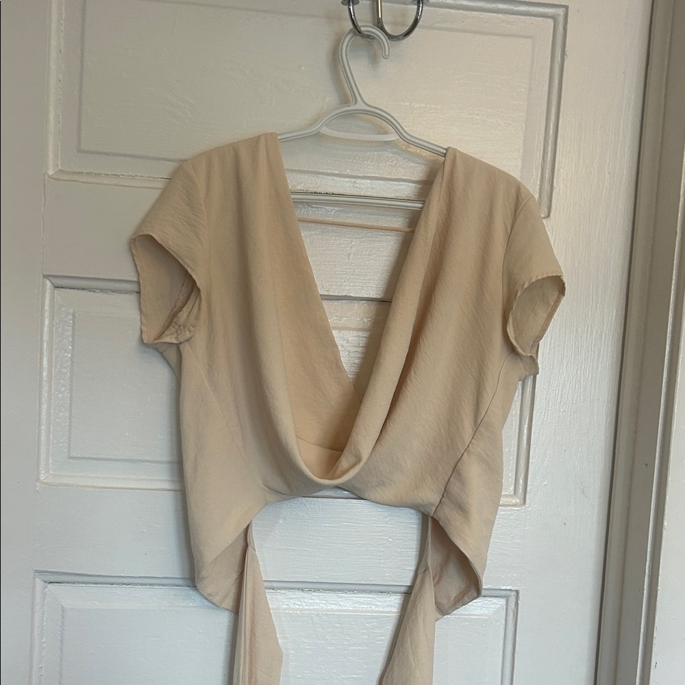 Draped Tie-Back Blouse in Neutral Beige